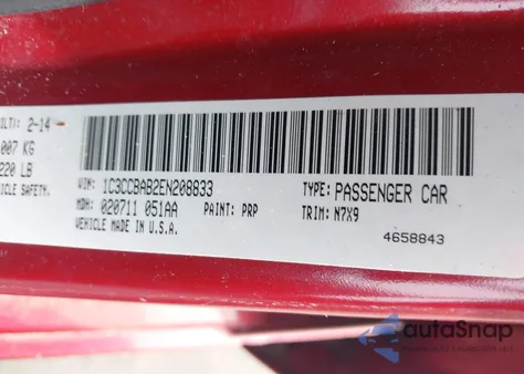 2014 Chrysler 200 Lx из США, поврежденный, VIN 1C3CCBAB2EN208833